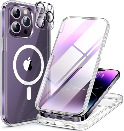 Vista 198 de Miracase - Funda magnética para iPhone 13 Pro Max de 6.7 pulgadas (compatible con MagSafe), transparente, completo, protector de pantalla de vidrio