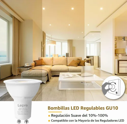 Vista 2 de Lepro Bombilla LED GU10 regulable, bombillas halógenas equivalentes a 50 W, 5.5 W, 3000 K, repuesto de luz cálida suave para iluminación de riel