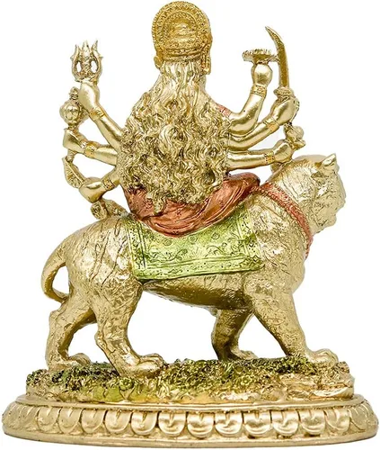 Vista 2 de alikiki Diosa hindú pequeña estatua de Durga – 5.7 pulgadas de alto Dios indio Durga en tigre, ídolo en casa, oficina, templo Puja, escultura Mandir