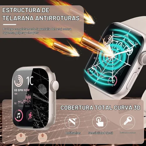 Vista 4 de Protector de pantalla para Apple Watch de 1.575 pulgadas SE Series 6/5/4, vidrio templado, cobertura completa, sin burbujas, película HD para iWatch