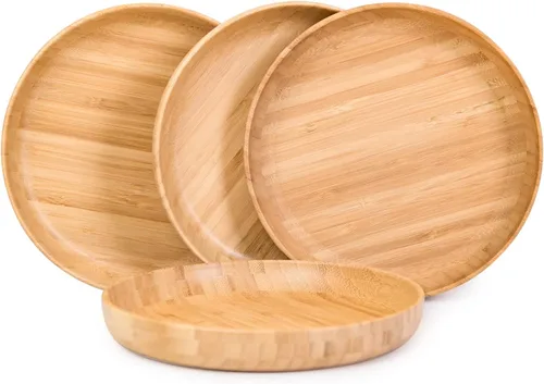 Vista 9 de Platos de bambú redondos de 7.5 pulgadas, platos de bambú reutilizables, juego de 3 platos de madera, platos ligeros, aperitivos, postres, plato