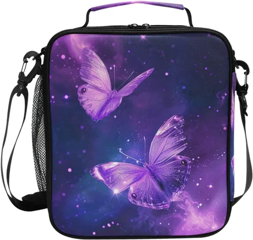 Vista 91 de Lonchera con patrón de cuadros blancos y negros, bolsa de almuerzo aislada, bolsa de preparación para niños, correa de hombro congelable a001