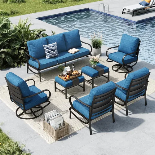 Vista 14 de MFSTUDIO Juegos de muebles de patio, sofás de conversación de metal para exteriores con 1 sofá de 3 asientos para jardín, cojín beige