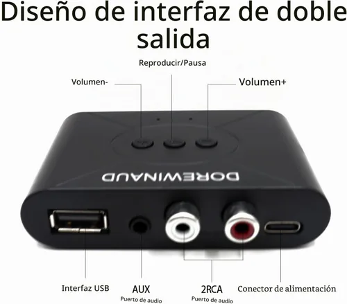 Vista 5 de Receptor de audio Bluetooth 5.3 para estéreo casero, adaptador AUX RCA a