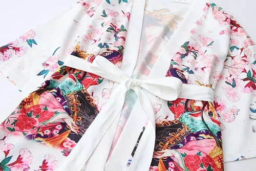 Vista 5 de SINROYEE Kimono japonés con estampado de chal para mujer, blusa de playa suelta de anime de manga 34
