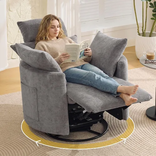 Vista 15 de Power Glider - Mecedora para guardería, reclinable giratorio con USB, color Gris claro