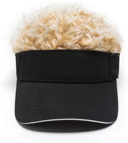 Vista 3 de Sombreros de pelo novedosos para hombre, con púas, divertidos, viseras de golf, peluca falsa con pico de Guy Fieri, gorra de béisbol ajustable