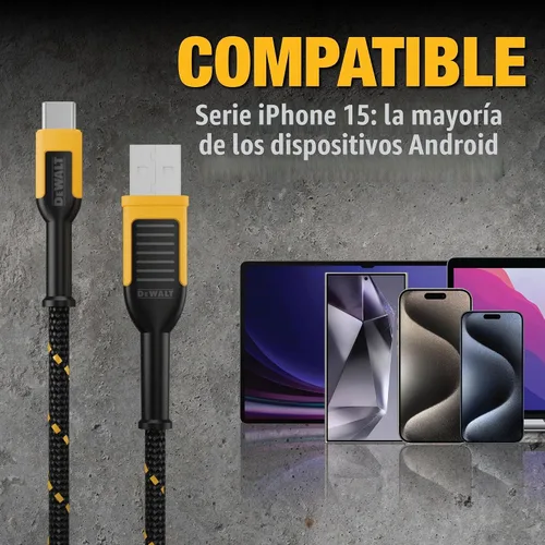 Vista 2 de DEWALT Heavy Duty USB C Cable (USB 2.0, Black, 1 feet)