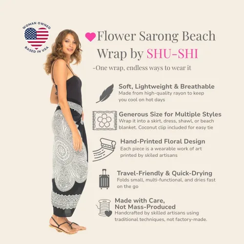 Vista 2 de SHU-SHI Pareo para traje de baño de playa para mujer con clip de coco