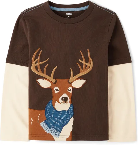 Vista 7 de Gymboree - Camisetas de manga larga con gráficos bordados en capas para niños y niños pequeños Oso de nieve azul
