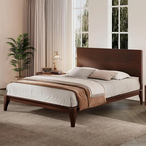 Vista 13 de Cama de plataforma tamaño Queen con cabecero y estribo, color marrón