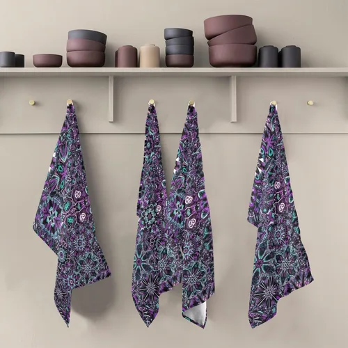 Vista 5 de GAIREG Juego de 4 toallas de cocina retro con mandala morada, 28 x 18 pulgadas, a granel, color morado