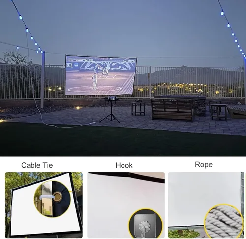 Vista 7 de Pantalla de proyección de 60 a 300 pulgadas, pantalla de cine lavable de 2 caras para exteriores, pantalla de cine 4:3 HD 4K plegable, sin arrugas