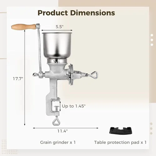 Vista 7 de Molinillo manual de maíz de alta tolva – Molinillo de grano de hierro para café, cebada, bayas de trigo, garbanzos, pimienta, frijoles secos