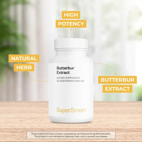 Vista 3 de Supersmart - Extracto de petasita de mantequilla de 100 mg por día - Extracto de Petasites Hybridus estandarizado al 15% Sin OMG y sin gluten - 60