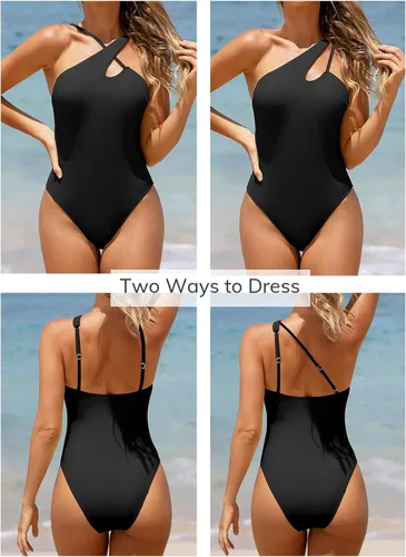 Vista 2 de CUPSHE Traje de baño de una pieza para mujer, traje de baño asimétrico con tirantes ajustables