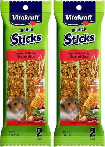 Vista 11 de Vitakraft Crunch Sticks Hamster Treats sabor manzana y miel, paquete de 2 palitos masticables crujientes saludables para hámsters y jerbos - Juguete