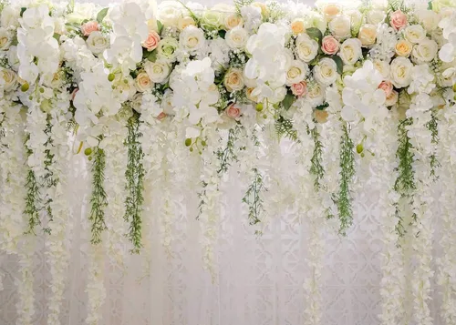 Vista 6 de Fondos de fotografía con temática floral de rosas blancas para despedida de soltera, boda, flores, fondo de fotos, fiesta de cumpleaños, retrato