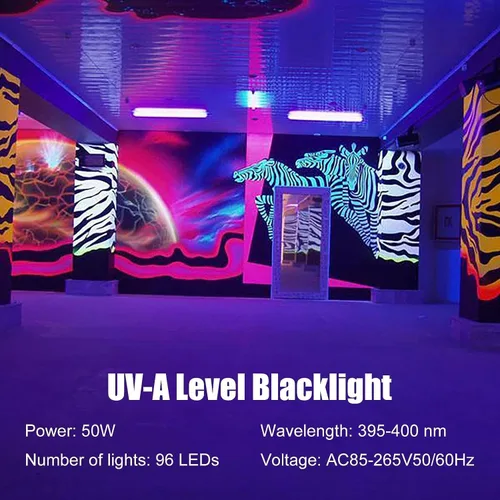 Vista 4 de Barras de luz negras de 50 W, impermeables, portátiles, 395-405 nm, luces negras LED UV con enchufe+interruptor de encendido/apagado+cable de 5 pies