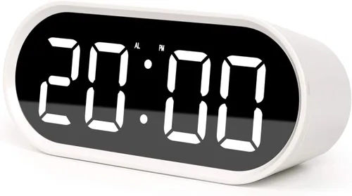 Vista 10 de mooas Reloj despertador digital Pop Mirror, reloj de escritorio LED rosa con luz nocturna, repetición, temperatura, funciona
