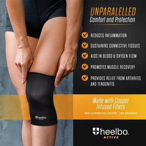 Vista 2 de Heelbo Manga de compresión de rodilla con fibras de cobre infundidas y tela transpirable para aliviar el dolor de rodilla, soporte de rodilla