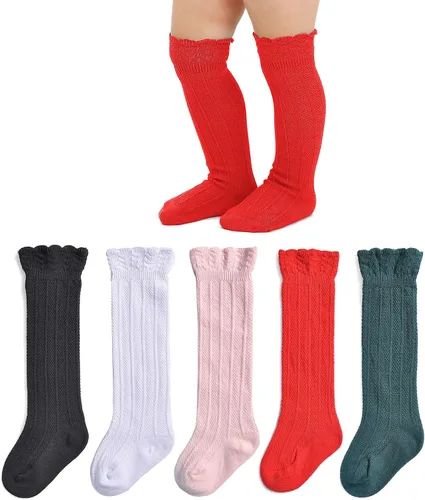 Vista 7 de EPEIUS Calcetines altos hasta la rodilla para bebés y niños pequeños (paquete de 3/5)