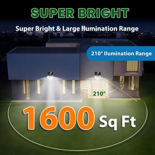 Vista 3 de AmeriTop Luces solares para exteriores, paquete de 2, sensor de movimiento solar inalámbrico, 128 luces LED para exteriores; 3 cabezales ajustables