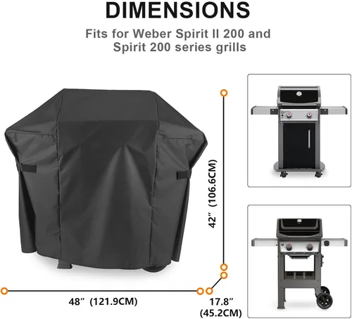 Vista 2 de Grisun 7138 Premium Grill Cover 48 pulgadas para Weber Spirit II 200, Spirit 210 Series, cubierta impermeable antidecoloración para parrilla de gas