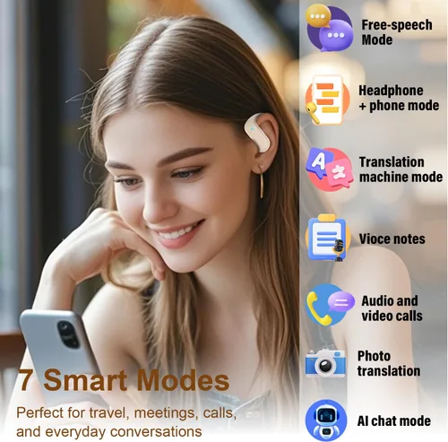 Vista 3 de Auriculares de traducción Ai en tiempo real, auriculares de Blanco