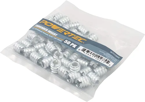 Vista 3 de POWERTEC Insertos de tuerca de 50 1/4'-20 Adecuado para madera dura y madera blanda, carpintería y muebles Longitud de 0.469 in (QTI1002)
