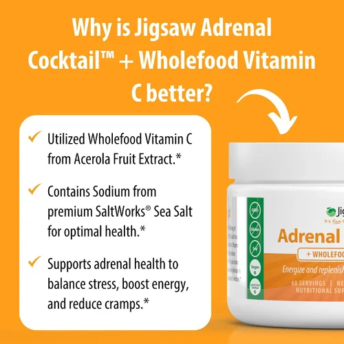 Vista 6 de Jigsaw Health Cóctel suprarrenal con vitamina C de alimentos integrales, 60 porciones