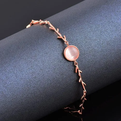 Vista 4 de 2024 New Charm Round Opal Stone Branches Shaped Bracelet For Women Rose Gold Color Fashion Jewelry Accessories