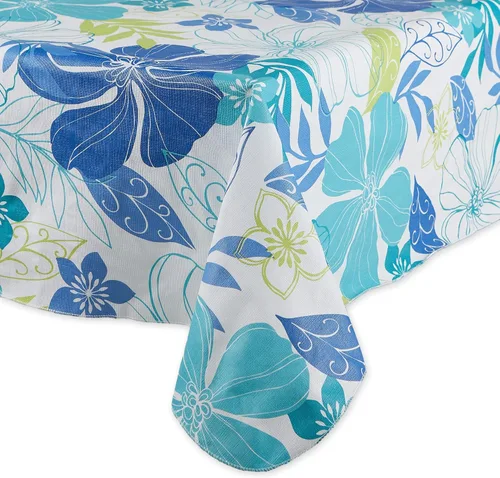 Vista 2 de DII Colección de manteles de vinilo para verano con respaldo de franela y diseño floral, rectangular 60x84, Tropical Bahama