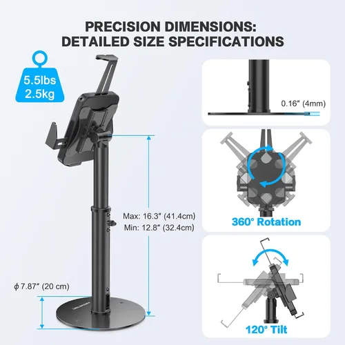 Vista 5 de AboveTEK POS - Soporte de quiosco para tableta, soporte universal de bloqueo para tabletas de 7.9 a 11 pulgadas, soporte de seguridad antirrobo