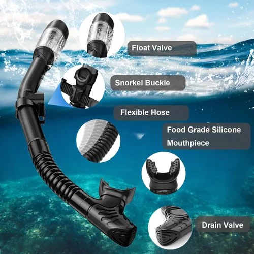 Vista 4 de Snorkeling Gear for Adults,Dry-Top Snorkel Mask Set with Tempered Glass,Anti-Fog & Anti-Leak Panoramic Swim Mask,Adjustable Snorkel Kit with Carry