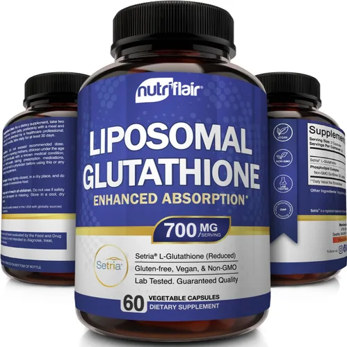 Vista 5 de NutriFlair Suplemento de glutatión liposomal 700mg – Setria Reduced L-Glutatión, 60 Cápsulas