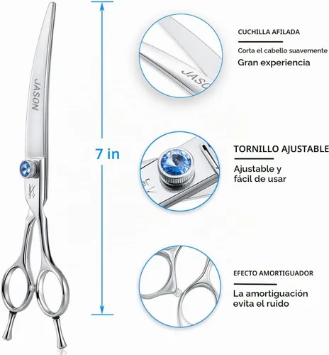 Vista 3 de JASON - Tijeras de aseo para perros de 7 pulgadas, más delgadas, ergonómicas, curvas, rectas, para cortar el pelo de las mascotas, con remate