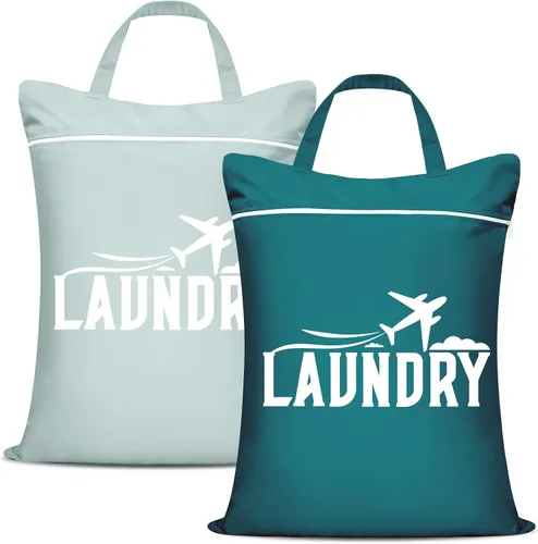 Vista 10 de 2 piezas de bolsas grandes de viaje para lavandería - Bolsa húmeda impermeable lavable para ropa sucia, traje de baño, entrenamiento, gimnasio