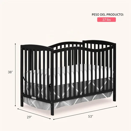 Vista 3 de Dream On Me Chelsea - Cuna convertible 5 en 1 de color negro, certificación JPMA 4-Position Mattress Support, Converts to Toddler, Day and Full