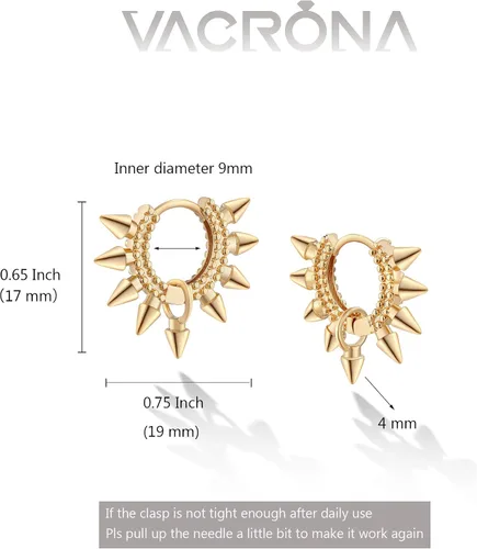 Vista 4 de VACRONA - Aretes tipo arracadas para mujer, chapados en oro de 14 quilates, diseño de aro de arracada