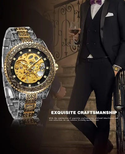 Vista 4 de FORSINING Men's Skeleton Engraving Watch Automatic Watch for Men Waterproof Self Winding Wrist Watch