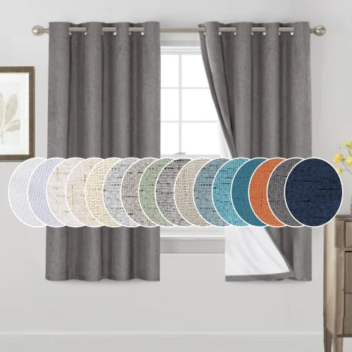 Vista 135 de Cortinas con textura de lino 100% opacas de 64 pulgadas de largo, juego de 2 paneles de cortinas de lino opacas con forro aislante térmico que Arena