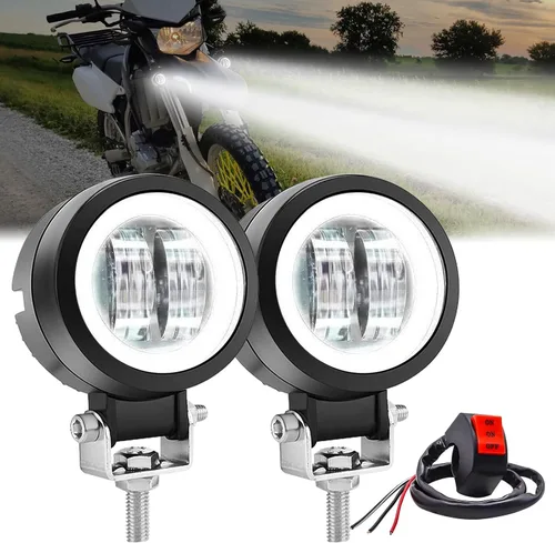 Vista 8 de Faros LED Antiniebla para Motocicleta, Luz de Conducción para Moto, 20W Luces de Punto Auxiliares para Motocicleta, DRL/Ojo de Ángel, Incluye Azul