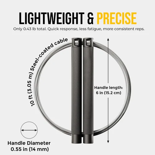 Vista 5 de GODROP - Cuerda de saltar de velocidad ajustable, 2 cuerdas recubiertas de acero, funda de transporte, asas antideslizantes de aluminio