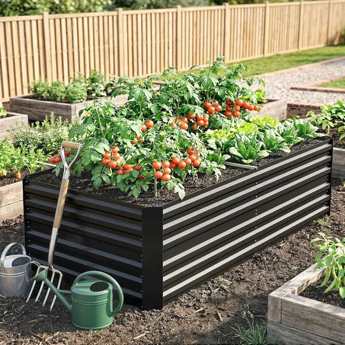 Vista 6 de Outsunny Kit de cama de jardín elevada galvanizada con barras de refuerzo, maceta de metal grande y alta para verduras, flores y hierbas, 6 x 3 x 2
