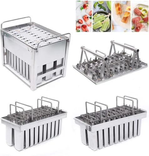 Vista 8 de Juego de moldes para hacer helados, 20/30 piezas de acero inoxidable, kit de moldes de helado de paletas de hielo de gran capacidad, soporte