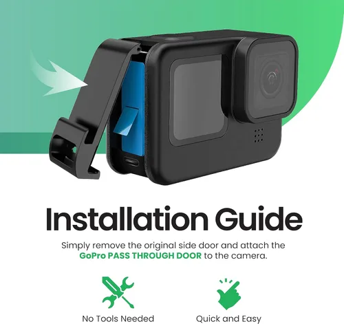 Vista 5 de Puerta de paso para GoPro Hero 13, 12, 11, 10, 9 - Acceso conveniente a la alimentación externa con cable USB-C - Accesorios GoPro resistentes a