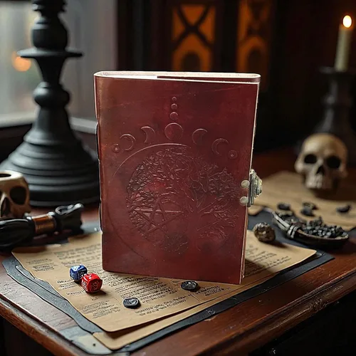 Vista 3 de Leather Journal with Moon Phase & Tree of Life Embossed Design – Vintage Notebook with Handmade Paper Grimoire, Spell Book, Wiccan Diary, Travel