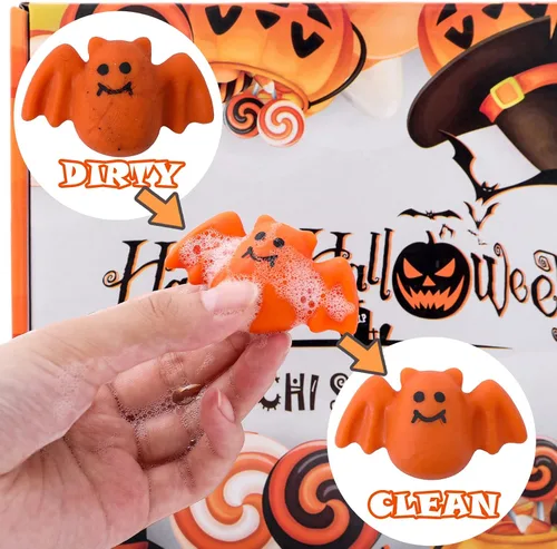 Vista 3 de Paquete de 50 bolsas de golosinas de Halloween, juguetes esponjosos Mochi, recuerdos de fiesta para niños, juguetes para la ansiedad Kawaii