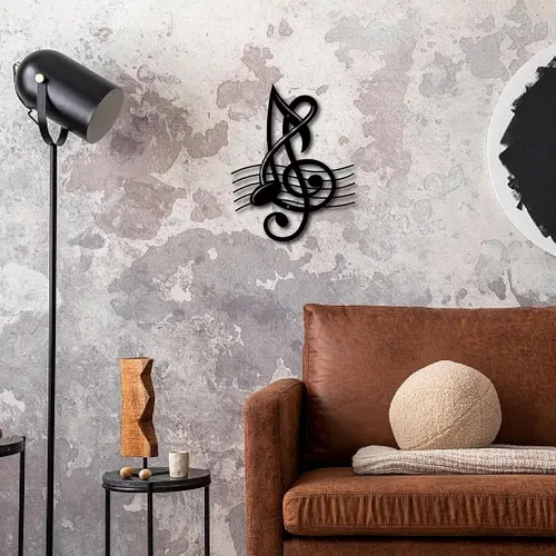 Vista 7 de CREATCABIN Notas musicales de metal para decoración de pared, letreros de pared negros para colgar en hierro, escultura de adorno de metal